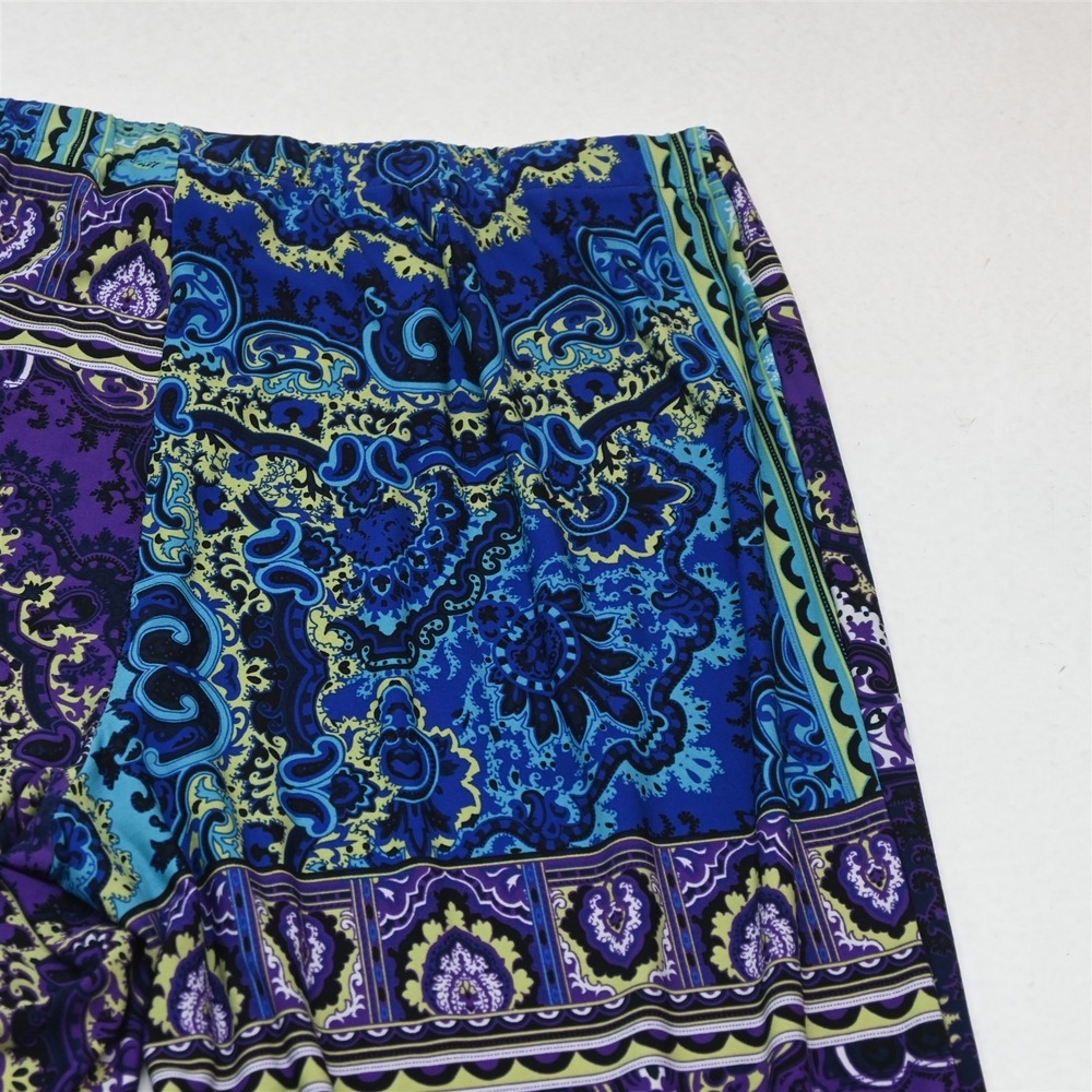 Chicos 12 Purple Floral Paisley Pull On Stretch Wide Leg Flare Womens Pants - Picture 8 of 9